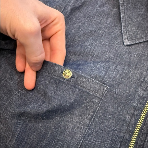 NEW Anne Klein Dark Denim Dress 3/4 Roll Tab Sleeves Zip Size 10 Shirt Midi $99 - Picture 2 of 12